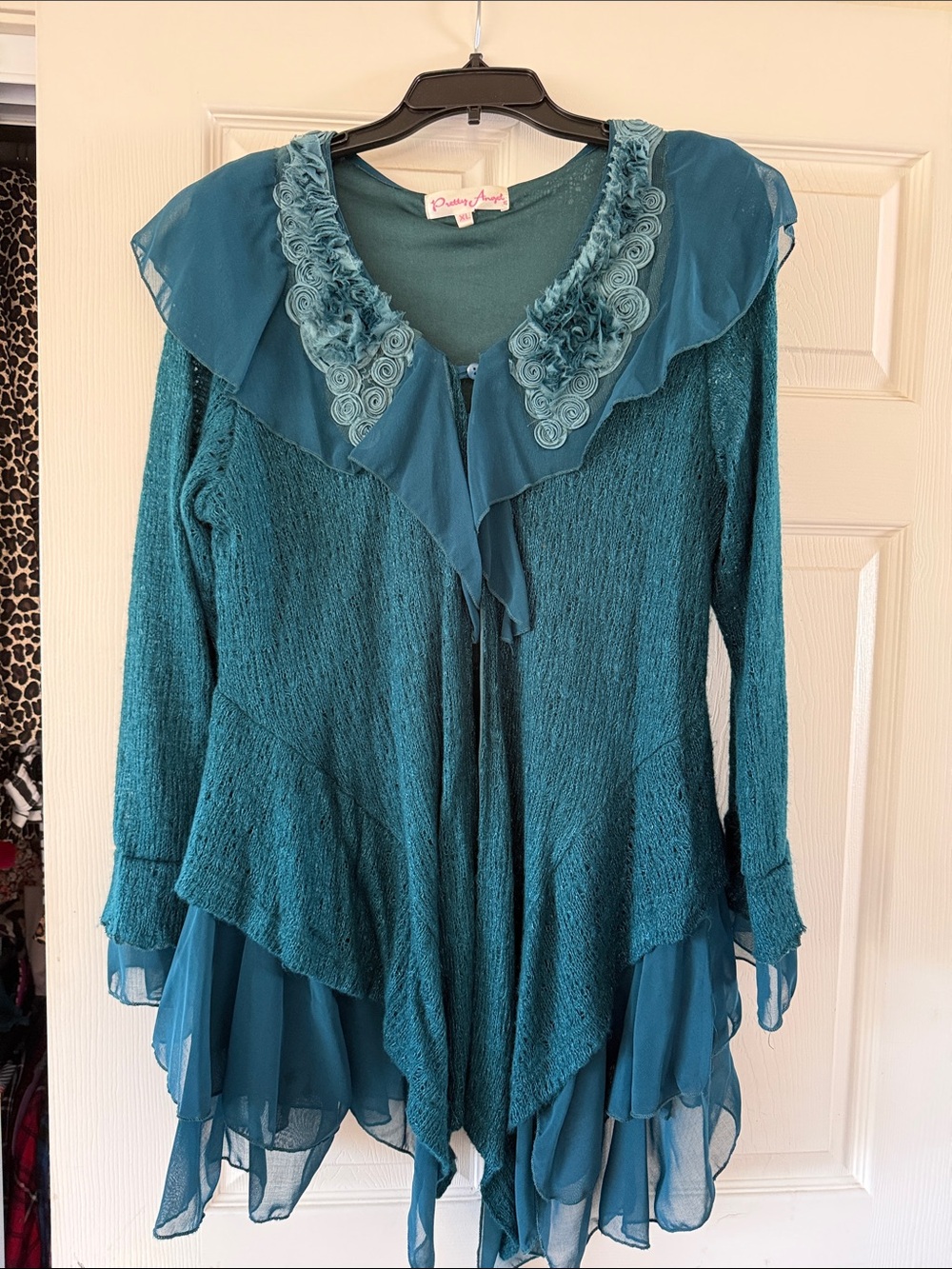 Pretty Angel Teal Layered Chiffon-Trim Tunic